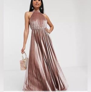 Asos velvet halter waisted pleated maxi